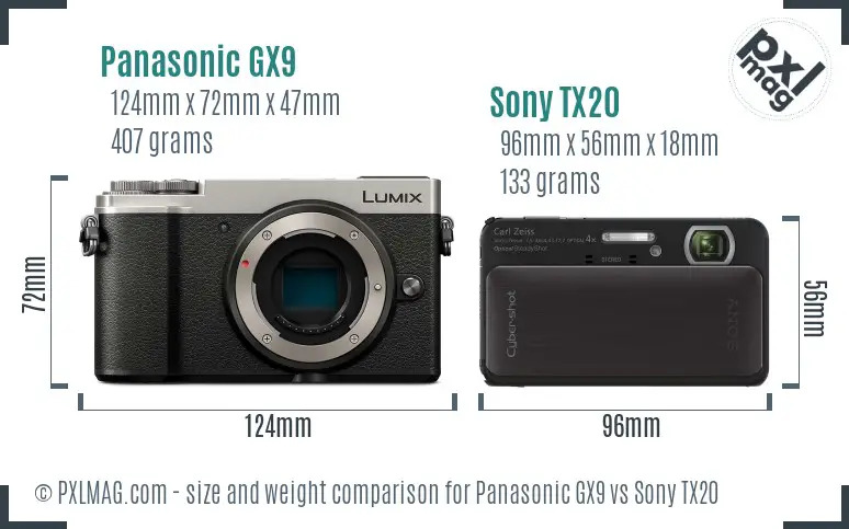 Panasonic GX9 vs Sony TX20 size comparison