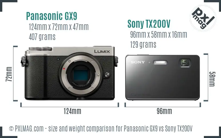 Panasonic GX9 vs Sony TX200V size comparison Panasonic GX9 vs Sony TX200V size comparison