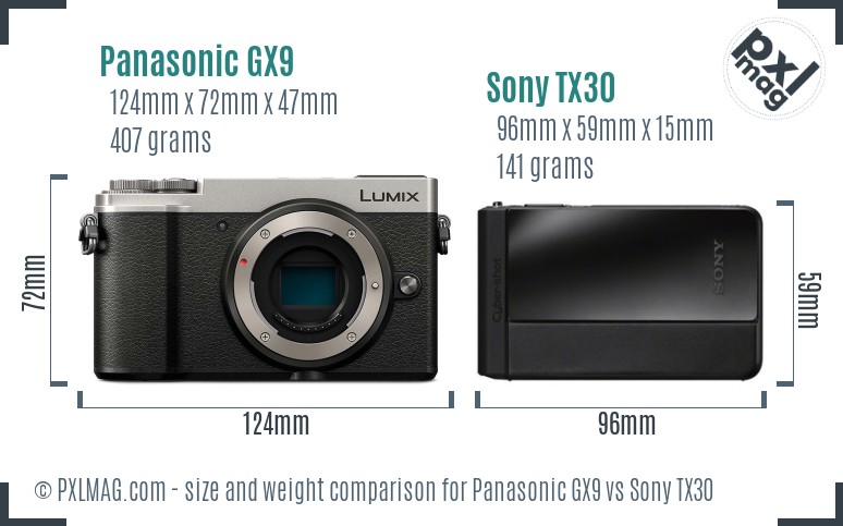 Panasonic GX9 vs Sony TX30 size comparison