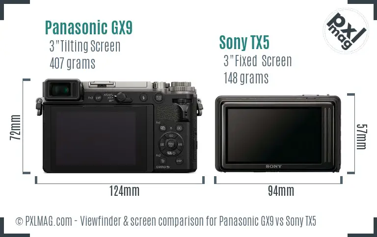 Panasonic GX9 vs Sony TX5 Screen and Viewfinder comparison