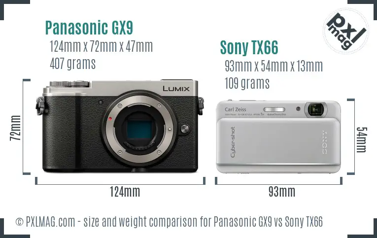 Panasonic GX9 vs Sony TX66 size comparison