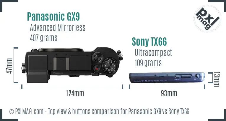 Panasonic GX9 vs Sony TX66 top view buttons comparison