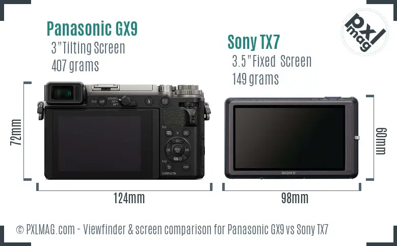 Panasonic GX9 vs Sony TX7 Screen and Viewfinder comparison