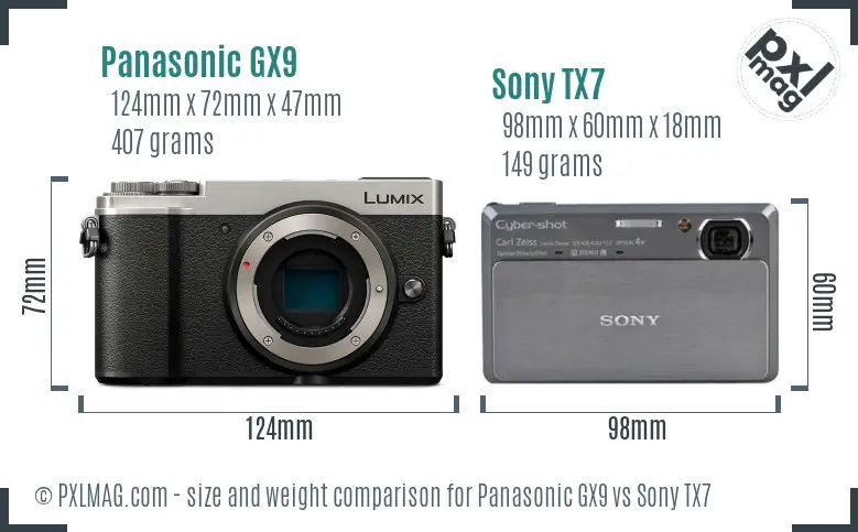 Panasonic GX9 vs Sony TX7 size comparison