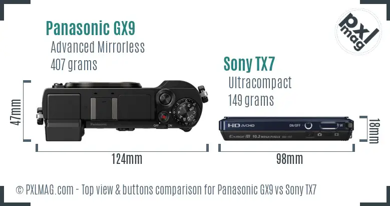 Panasonic GX9 vs Sony TX7 top view buttons comparison