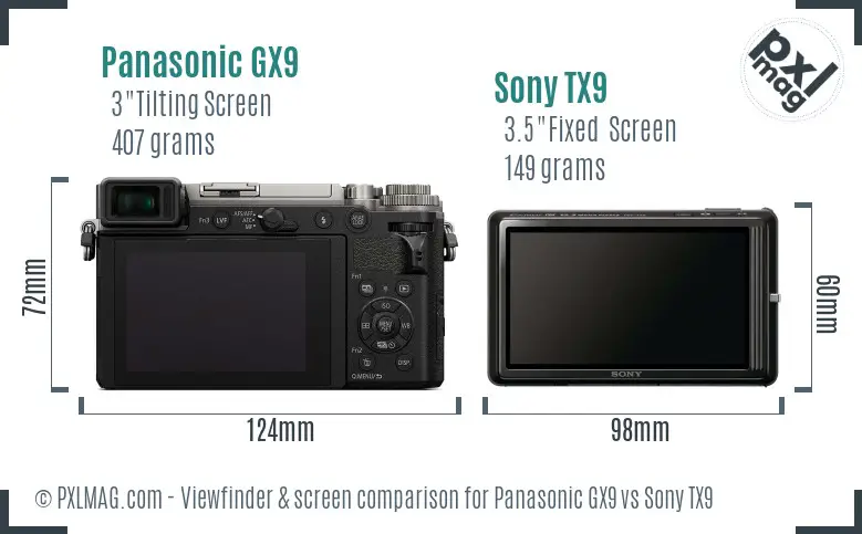 Panasonic GX9 vs Sony TX9 Screen and Viewfinder comparison Panasonic GX9 vs Sony TX9 Screen and Viewfinder comparison