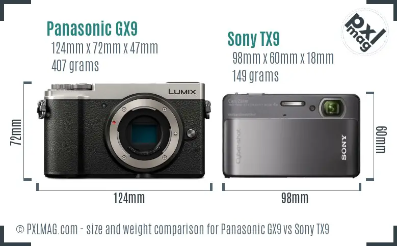 Panasonic GX9 vs Sony TX9 size comparison