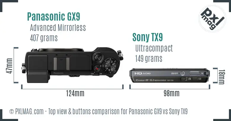 Panasonic GX9 vs Sony TX9 top view buttons comparison