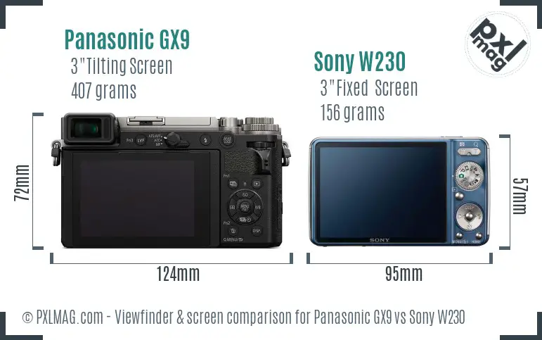 Panasonic GX9 vs Sony W230 Screen and Viewfinder comparison