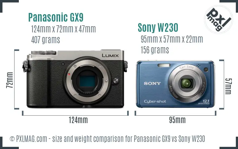 Panasonic GX9 vs Sony W230 size comparison