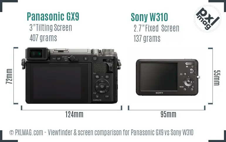 Panasonic GX9 vs Sony W310 Screen and Viewfinder comparison