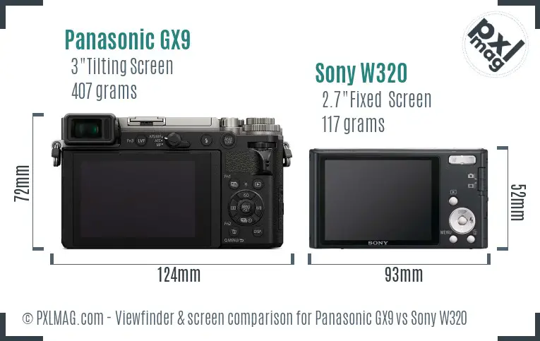 Panasonic GX9 vs Sony W320 Screen and Viewfinder comparison