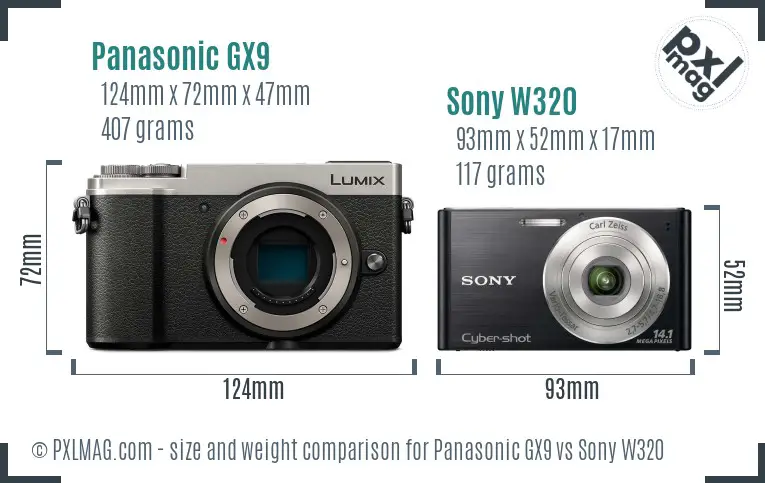 Panasonic GX9 vs Sony W320 size comparison