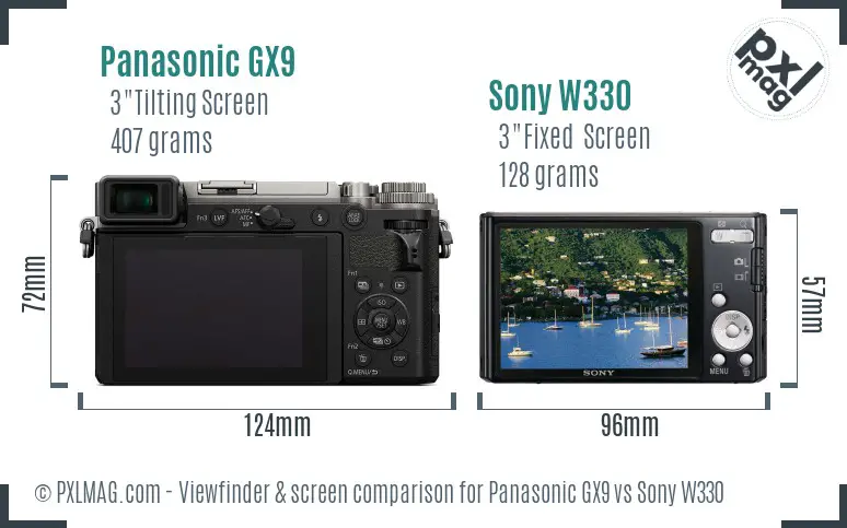 Panasonic GX9 vs Sony W330 Screen and Viewfinder comparison