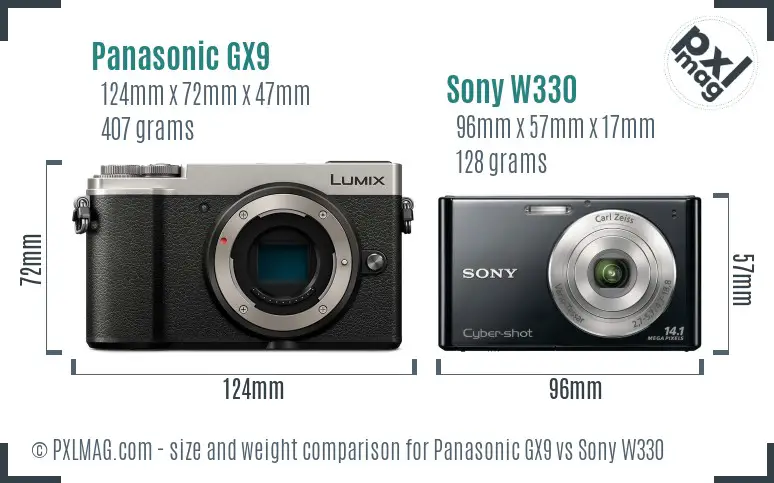 Panasonic GX9 vs Sony W330 size comparison