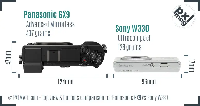 Panasonic GX9 vs Sony W330 top view buttons comparison