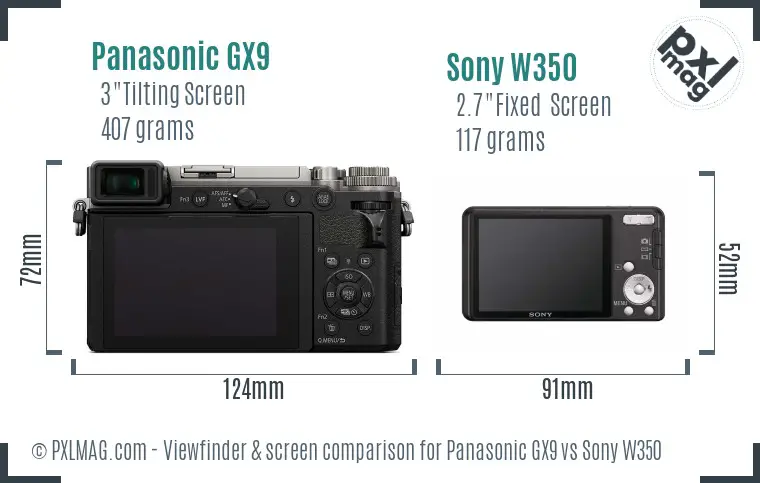 Panasonic GX9 vs Sony W350 Screen and Viewfinder comparison