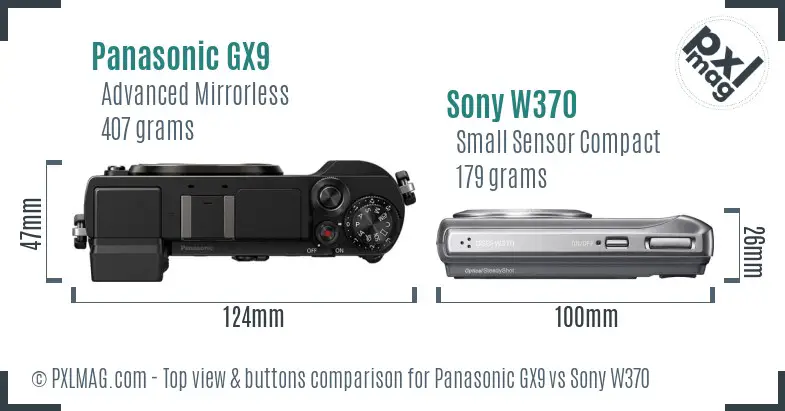 Panasonic GX9 vs Sony W370 top view buttons comparison