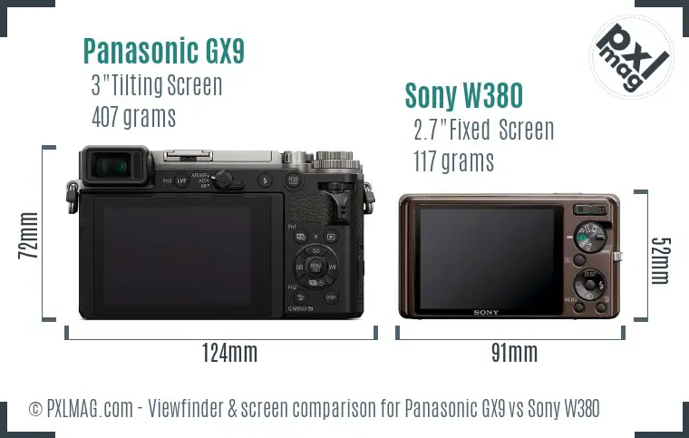 Panasonic GX9 vs Sony W380 Screen and Viewfinder comparison Panasonic GX9 vs Sony W380 Screen and Viewfinder comparison