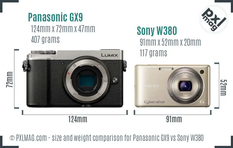 Panasonic GX9 vs Sony W380 size comparison Panasonic GX9 vs Sony W380 size comparison