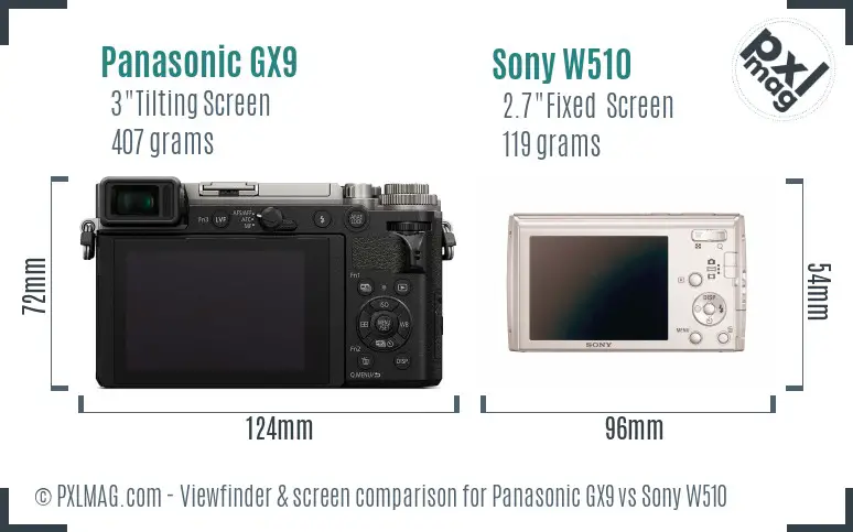 Panasonic GX9 vs Sony W510 Screen and Viewfinder comparison