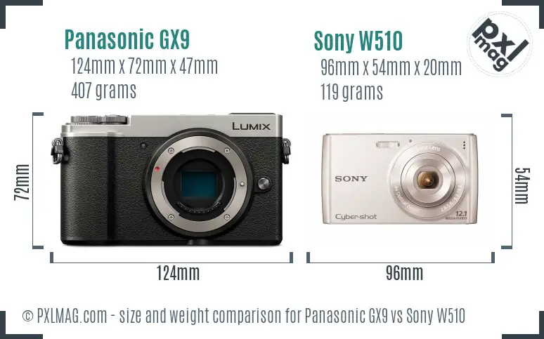 Panasonic GX9 vs Sony W510 size comparison