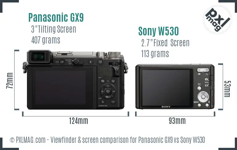 Panasonic GX9 vs Sony W530 Screen and Viewfinder comparison