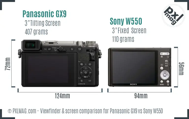 Panasonic GX9 vs Sony W550 Screen and Viewfinder comparison Panasonic GX9 vs Sony W550 Screen and Viewfinder comparison