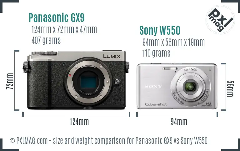Panasonic GX9 vs Sony W550 size comparison Panasonic GX9 vs Sony W550 size comparison