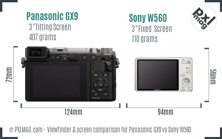 Panasonic GX9 vs Sony W560 Screen and Viewfinder comparison