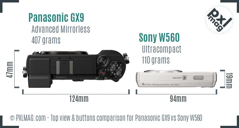 Panasonic GX9 vs Sony W560 top view buttons comparison