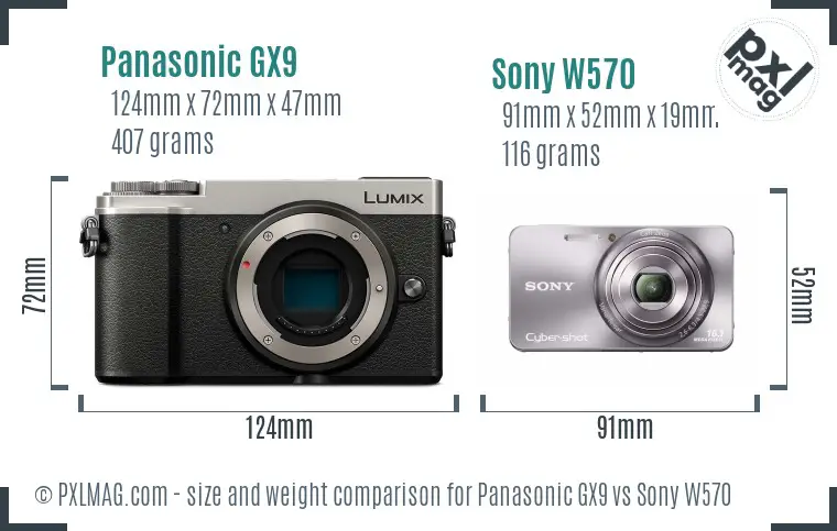 Panasonic GX9 vs Sony W570 size comparison