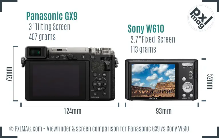 Panasonic GX9 vs Sony W610 Screen and Viewfinder comparison