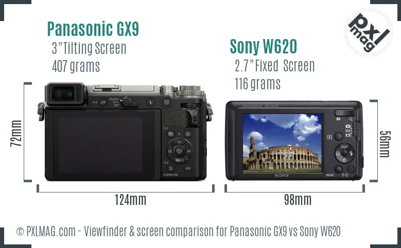 Panasonic GX9 vs Sony W620 Screen and Viewfinder comparison