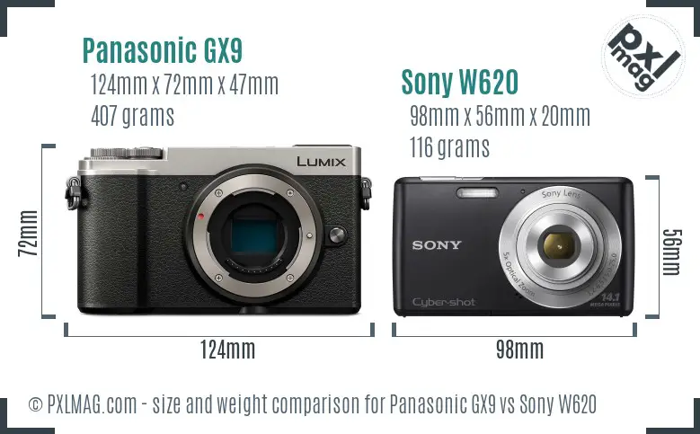 Panasonic GX9 vs Sony W620 size comparison