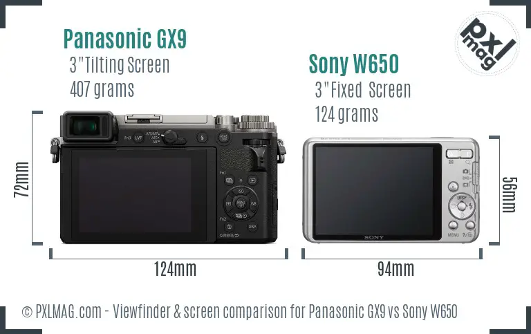 Panasonic GX9 vs Sony W650 Screen and Viewfinder comparison