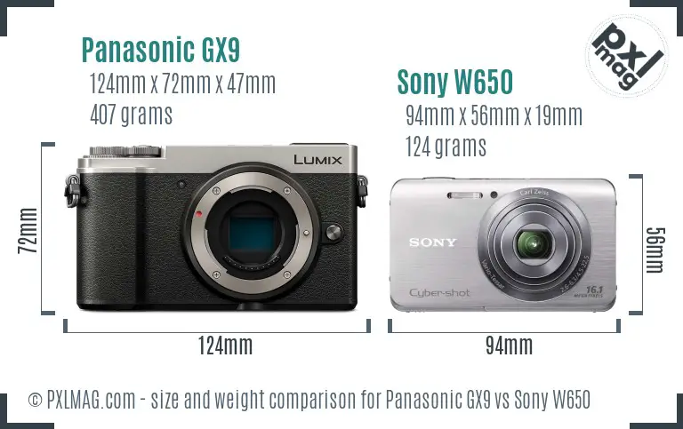 Panasonic GX9 vs Sony W650 size comparison
