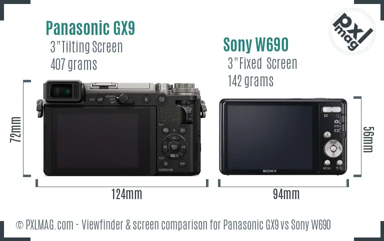 Panasonic GX9 vs Sony W690 Screen and Viewfinder comparison