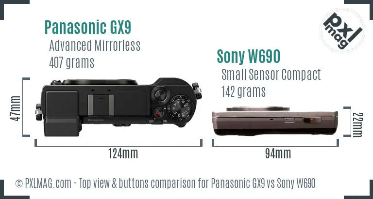 Panasonic GX9 vs Sony W690 top view buttons comparison