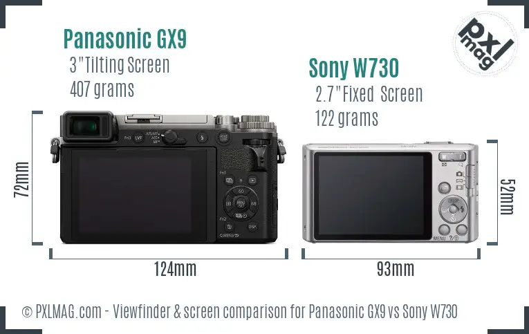 Panasonic GX9 vs Sony W730 Screen and Viewfinder comparison