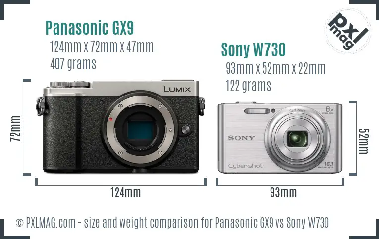 Panasonic GX9 vs Sony W730 size comparison