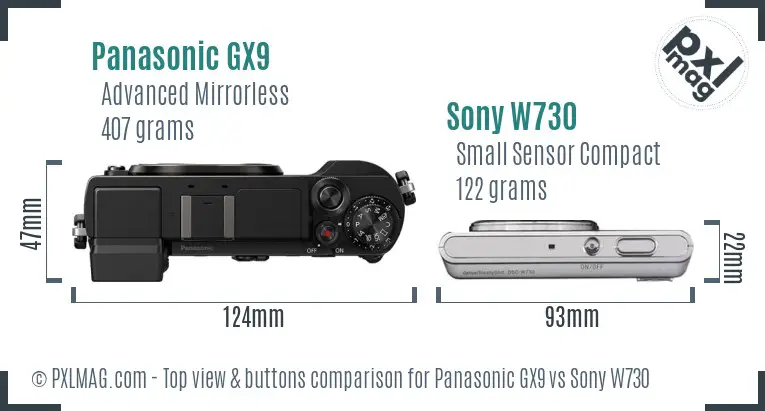 Panasonic GX9 vs Sony W730 top view buttons comparison