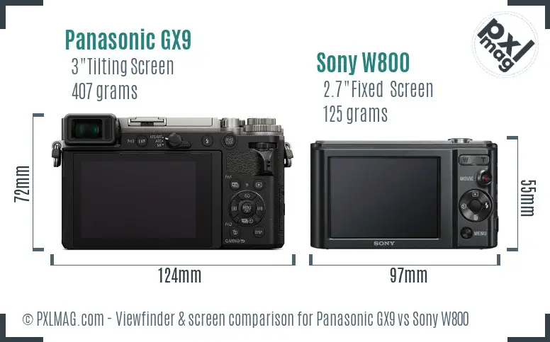Panasonic GX9 vs Sony W800 Screen and Viewfinder comparison