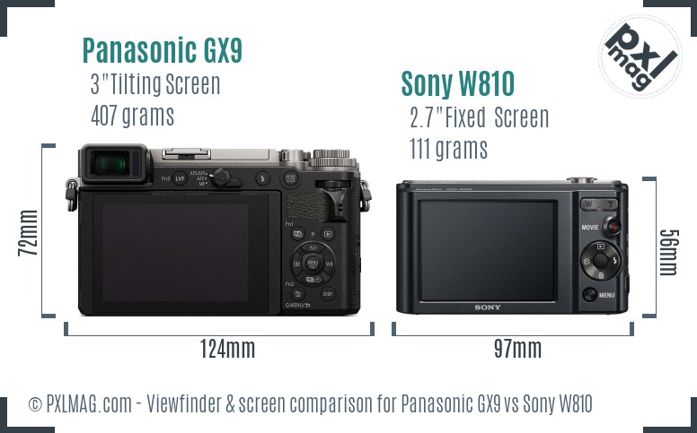 Panasonic GX9 vs Sony W810 Screen and Viewfinder comparison