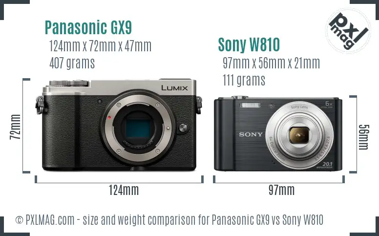 Panasonic GX9 vs Sony W810 size comparison