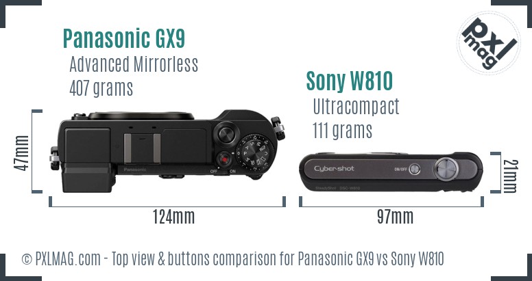 Panasonic GX9 vs Sony W810 top view buttons comparison