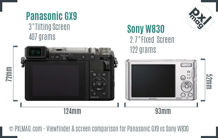 Panasonic GX9 vs Sony W830 Screen and Viewfinder comparison