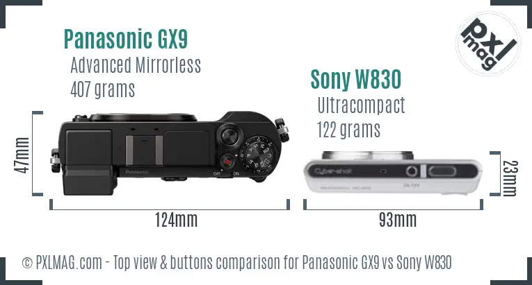 Panasonic GX9 vs Sony W830 top view buttons comparison