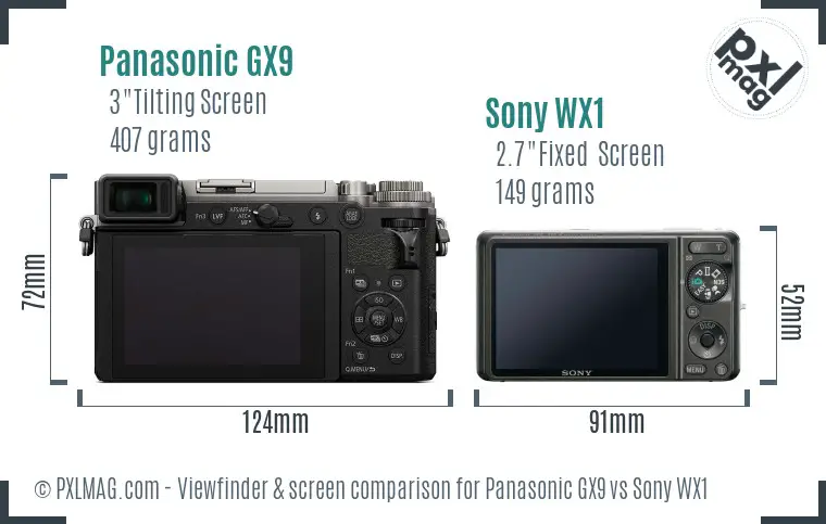 Panasonic GX9 vs Sony WX1 Screen and Viewfinder comparison