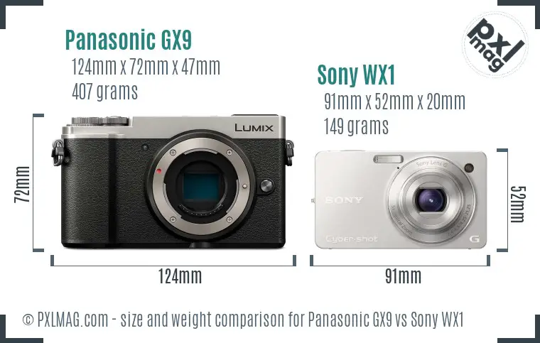 Panasonic GX9 vs Sony WX1 size comparison